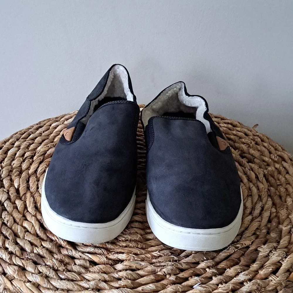 OluKai Womens Pehuea Heli Black Nubuck Suede Leather Slip-On‎ Casual Loafers S-8